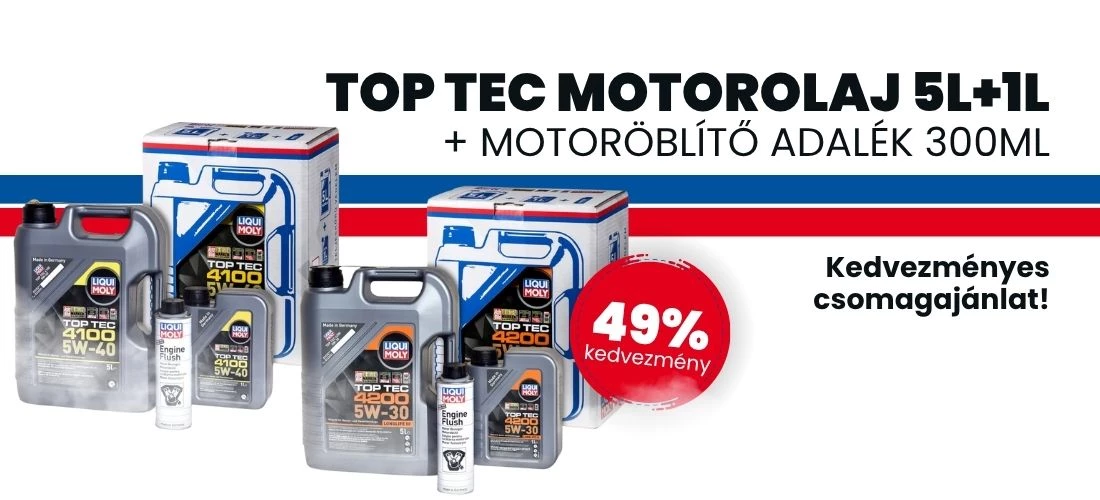 Top Tec 5+1l motorolaj mellé ajándék motoröblítő adalék! Vásárold meg 49% kedvezménnyel!